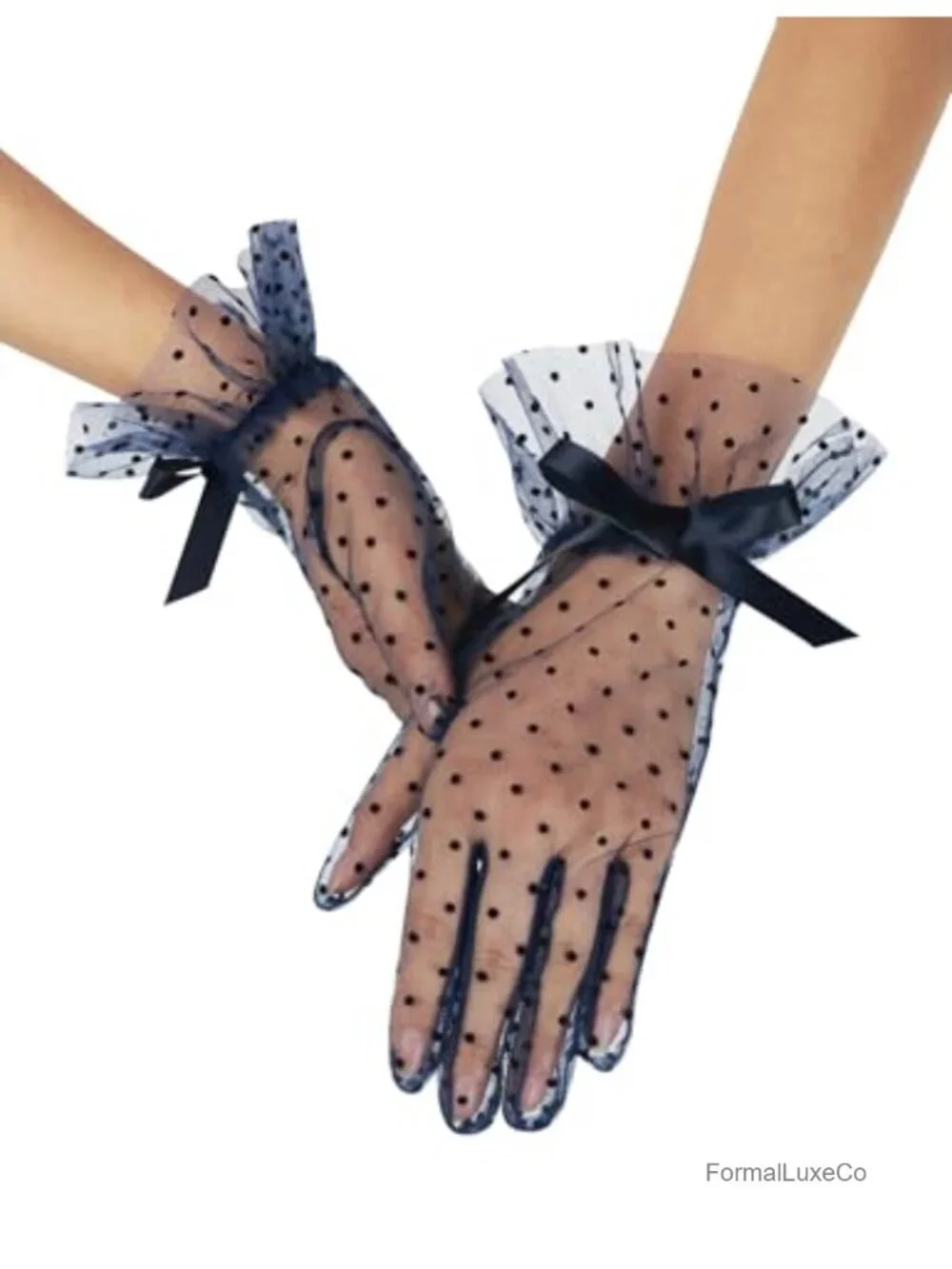 Short Lace Gloves with Bow Ruffles for Wedding Tea Party Costume Gloves